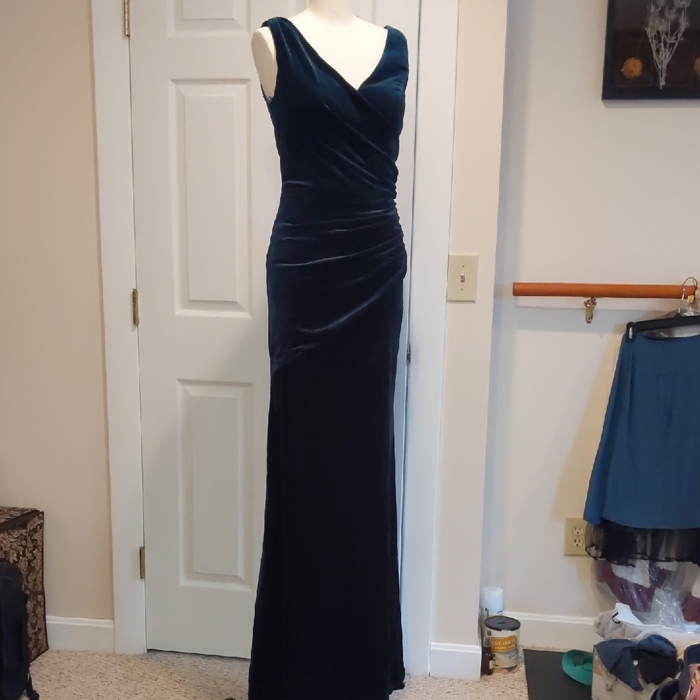Revelry Green Ruched Sleeveless V-Neck Gown